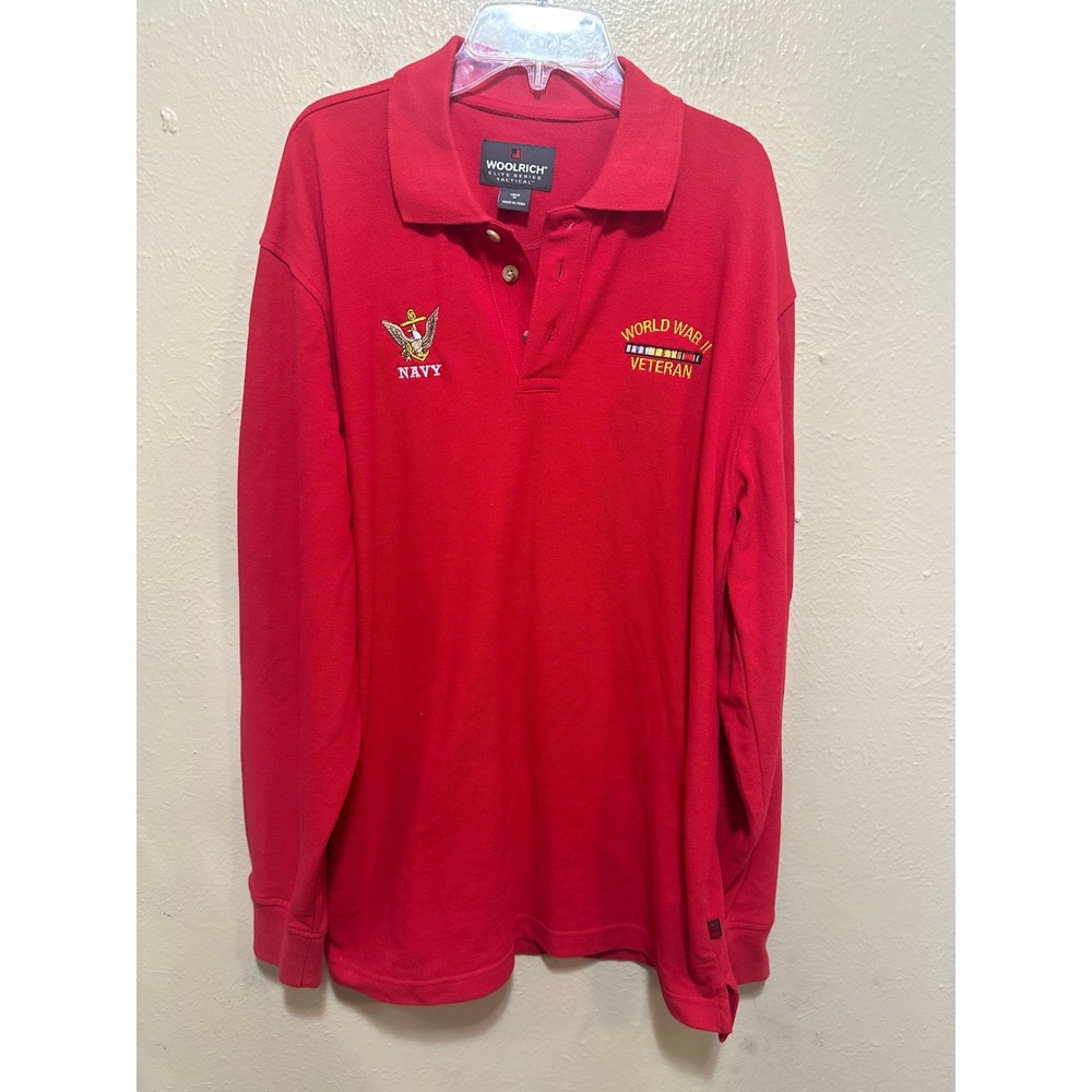 Woolrich Elite‎ Series Tactical Red Long Sleeve Polo Shirt World War II Navy M